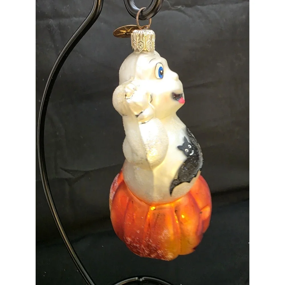 VTG Christopher Radko Trick Or Treat Halloween Witch Glass Ornament Ghost 4.5
